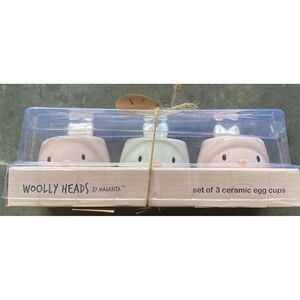 Woolly Heads By Magenta Set Of 3 Ceramic Egg Cups.‎ Pink And White.
